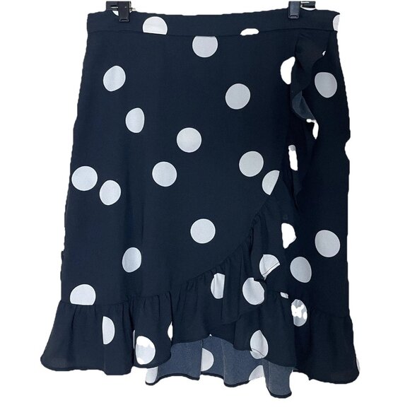 Modcloth Polka Dot Skirt 14 A-line Ruffle Rockabilly Faux Wrap Retro Style Party - Picture 3 of 12